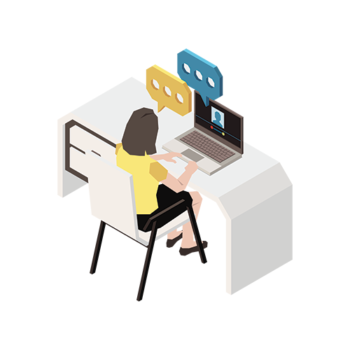 A picture of a person using a computer to get in touch with a company.