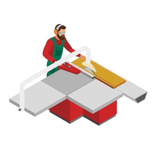 A picture of a person using a table saw to cut wood.